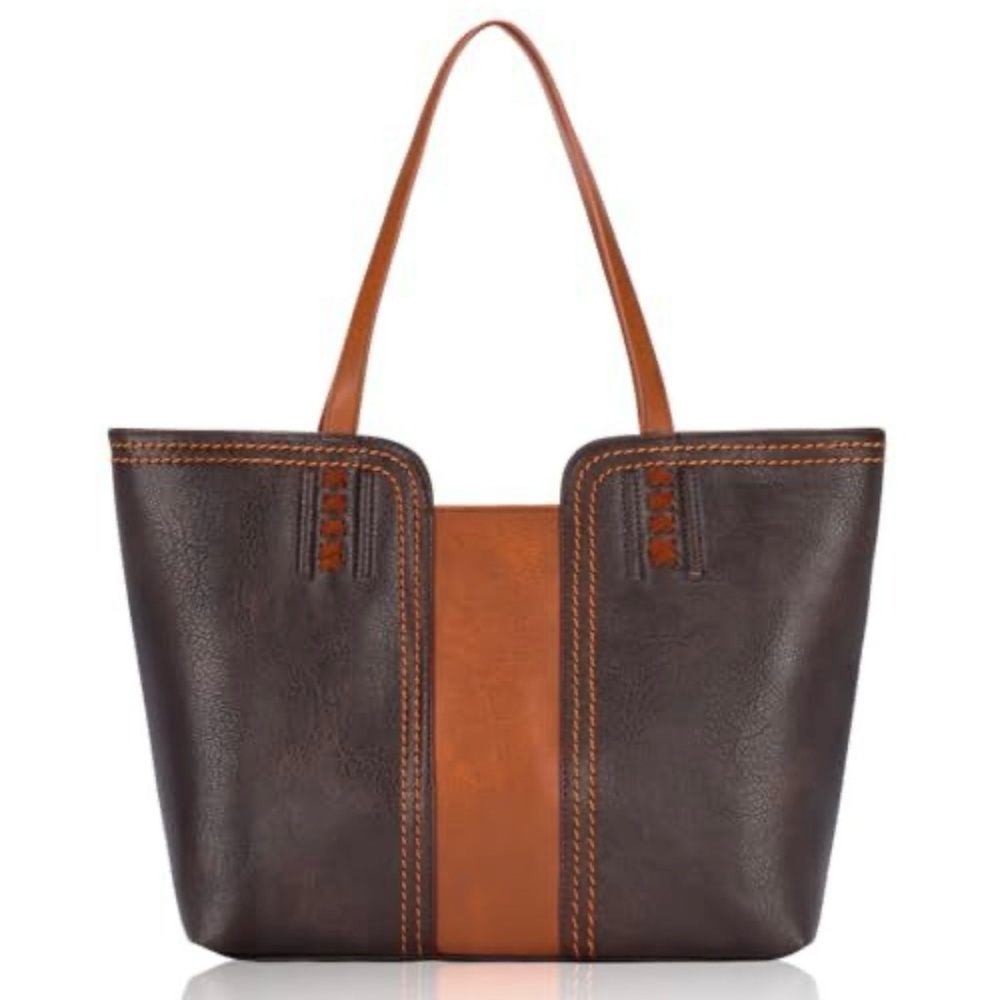 Montana West Brown & Tan Leather Tote Bag NWT